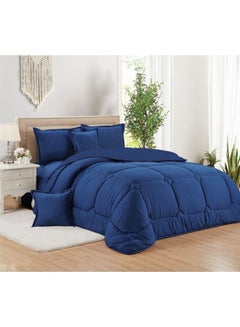 Buy 6-Piece Medium Filling King Size Comforter Set Microfiber Blue in Saudi Arabia