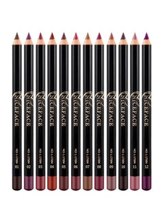 Buy 12-Piece Waterproof Lip Liner Pencil Multicolour in UAE