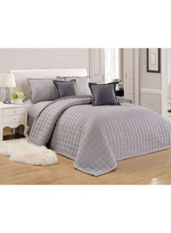 Buy 6-Piece Compressed King Size Two-sided Comforter Set Microfiber Grey 240 x 260cm in Saudi Arabia