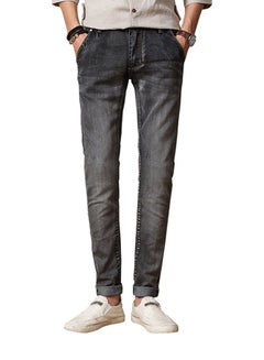 Buy Solid Pattern Slim Fit Casual Jeans Grey in UAE