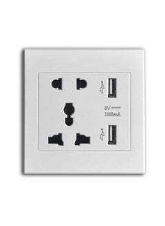 Buy Universal Wall Socket With Dual 5V 2A And 2 USB Port White 8.8x8.8centimeter in Saudi Arabia