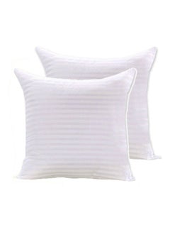 Buy 2-Piece Soft Striped Hotel Cushion Microfiber White 45 x 45centimeter in Saudi Arabia