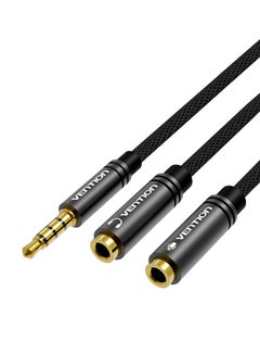 Buy 3.5mm Male To 2 Port Female Audio Stereo Extension Cable Black in Saudi Arabia