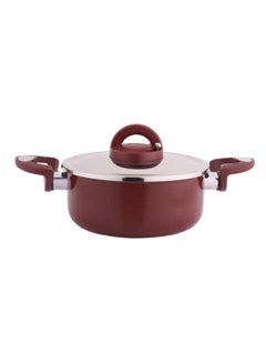 Buy Cooking Pot With Steel Lid Non Stick Wine Red 32cm in Saudi Arabia