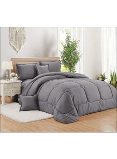 Buy 4-Piece Medium Filling Comforter Set Microfiber Grey Single in Saudi Arabia