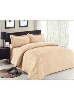 Buy 5-Piece Hotel Stripe Comforter Set Microfiber Beige in UAE