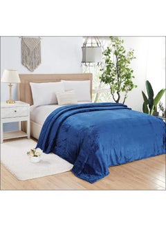 Buy 1 Piece Soft Carved Bed Blanket Single Flannel Blue 160x200cm in Saudi Arabia