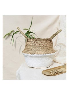 Buy Natural Seagrass Wicker Portable Handwoven Folding Basket White in Saudi Arabia