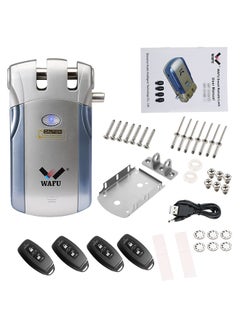 Buy HF-018W WiFi Smart Electronic Smart Door Lock With 4 Remote Controllers Blue/Silver in Saudi Arabia