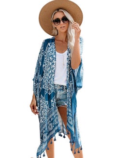 Buy Open Front Split Cover Up Blue in Saudi Arabia