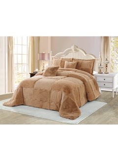 Buy 6-Piece Double Comforter Set Faux Fur Beige in UAE