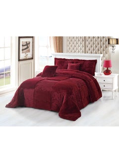 Buy 6-Piece Double Comforter Set Faux Fur Red in UAE