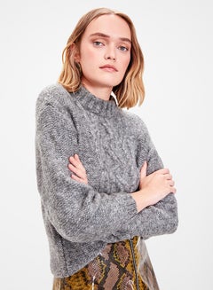 Buy High Neck Long Sleeve Sweater Grey in UAE