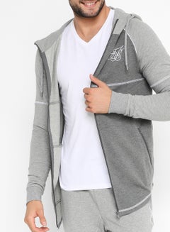 Buy Long Sleeves Hooded Sweat Jacket Grey / Dark Marl in UAE