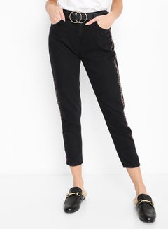 Buy Side Stripe High Waist Jeans Black in Saudi Arabia