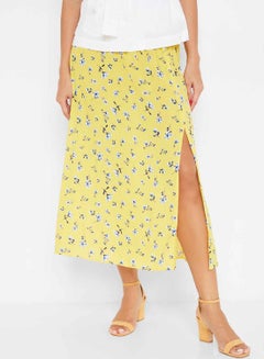 Buy Floral Print Midi Skirt Yellow in UAE