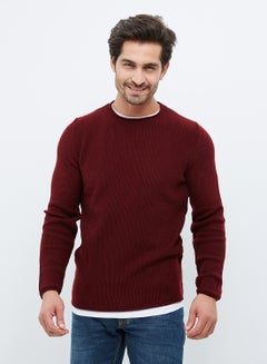 Buy Round Neck Long Sleeve Pullover Dark Red in Egypt