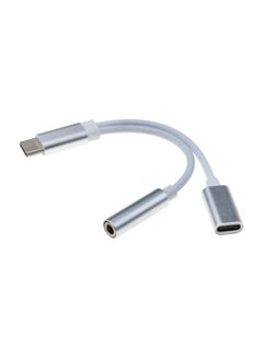 Buy USB Type C To Aux And Type C Female Splitter Cable White/Silver in Saudi Arabia