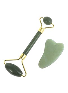 Buy Jade Roller With Gua Sha Scraping Massager Set Green/Gold in Saudi Arabia