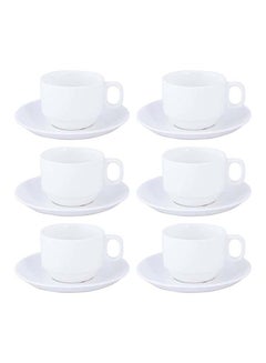 Buy 6 -Piece Tea Cup And Saucers White 180ml in UAE
