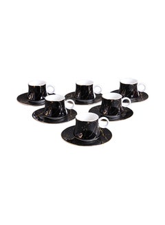 اشتري 12-Piece Lace Ergonomically Designed Fade-Proof Comfortable Grip Cup And Saucer أسود 80مل في الامارات