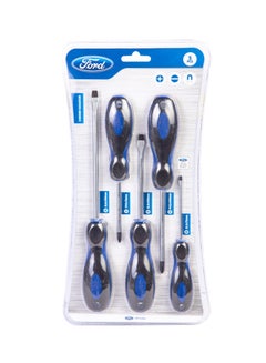 Buy 5-Piece Heavy Duty Chrome Vanadium Screwdriver With Soft Grip Handle Set Includes SL6x150mm, PH1x75mm, SL6x100mm, PH2x100mm, SL3x75mm Black/Blue in UAE