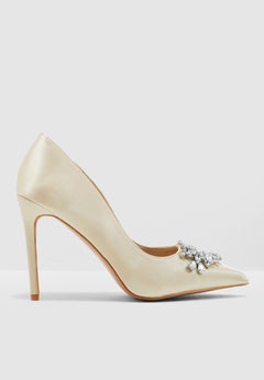 Buy Satin Court Shoe With Embellishment Cream in UAE