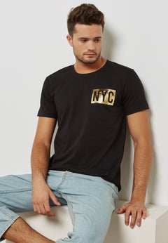 Buy Nyc Printed Crew Neck Casual T-Shirt Black in Saudi Arabia