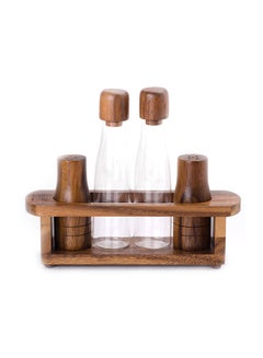 Buy Wooden Oil And Vinegar/Salt And Pepper Set Brown/Clear 8.3x27.2x22.6centimeter in UAE