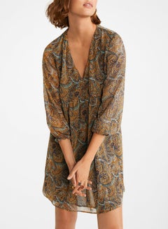 Buy Printed Retro Dress Brown/Blue/White in Saudi Arabia