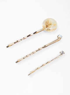 Buy Pack Of 3 Rhinestone Hair Pins Gold in Saudi Arabia