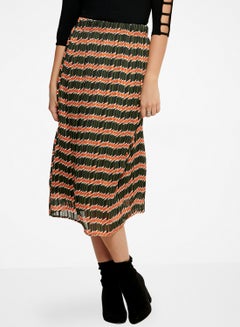 Buy Jagged Stripe Pleated Midi Skirt Black/Red in UAE