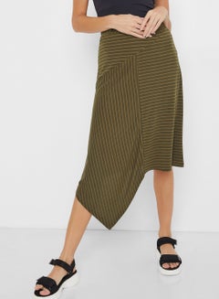 Buy Striped Asymmetric Hem Skirt Green in Saudi Arabia