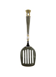 Buy Slotted Serving Spoon with Decorative handle Silver 25cm in Saudi Arabia