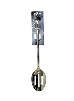 Buy Stainless Steel Slotted Long Serving Spoon With Decorative Handle Silver 32cm in Saudi Arabia