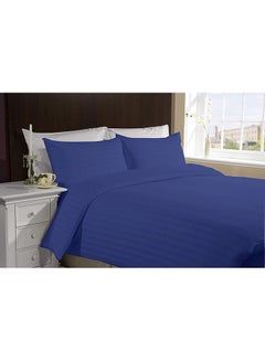 Buy 3-Piece Wide Striped Single Bedsheet Set cotton Dark Sky Blue in UAE