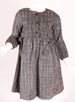 Buy Winter Linen Dress With Striped Belt Buttons Grey in Saudi Arabia