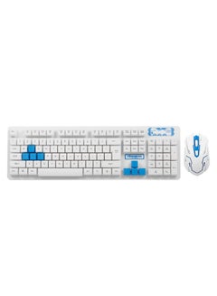 اشتري طقم لوحة مفاتيح وماوس لاسلكي يعمل بالبلوتوث أبيض/أزرق في السعودية
