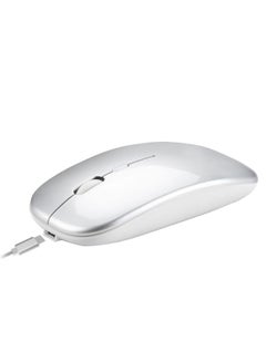 Buy Ergonomic Rechargeable Dual Mode Wireless Mouse Silver/White in Saudi Arabia