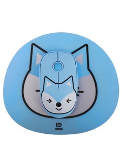 Buy Cartoon Style Ergonomic Wireless Mouse With Mouse Mat Blue/Grey in Saudi Arabia