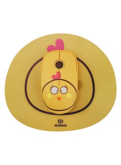 Buy Cartoon Style Ergonomic Wireless Mouse With Mouse Mat Yellow in Saudi Arabia