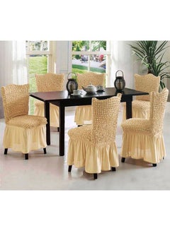 Buy 6-Piece Turkish Cotton Stretchable Chair Covers Set Light Beige 100x50centimeter in UAE