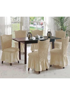 Buy 6-Piece Turkish Cotton Stretchable Chair Covers Set Beige Camel 100x50centimeter in UAE
