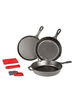 Buy 3 Piece Cast Iron Essential Pan Set Silver/Red in Saudi Arabia