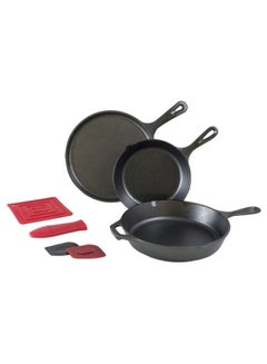 Buy 3 Piece Cast Iron Essential Skillet Set Black/Red in Saudi Arabia