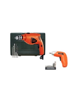 Buy Hammer Drill With Variable Speed For Wood, Steel And Masorny Drilling With 5-Pieces High Performance Masonry Drill Bits 500W + Cordless Power Screwdriver Kit With 10-Piece Screwdriver Bit set HD5010VA5MEA1-B5 Orange/Silver/Black 230x230x70cm in Saudi Arabia