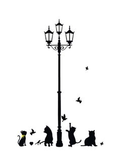 Buy Street Lamp Black Hearts Playing Cat Vinyl Sticker in Saudi Arabia