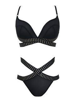 Buy Criss Cross Rivet Decor Beach Bikini Set Black in Saudi Arabia