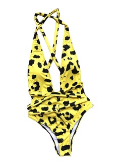 Buy Sleeveless V Neck Leopard Pattern Swimwear Multicolor in Saudi Arabia