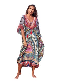 Buy Fashion Floral Pattern V Neck Cover Up Multicolor in UAE